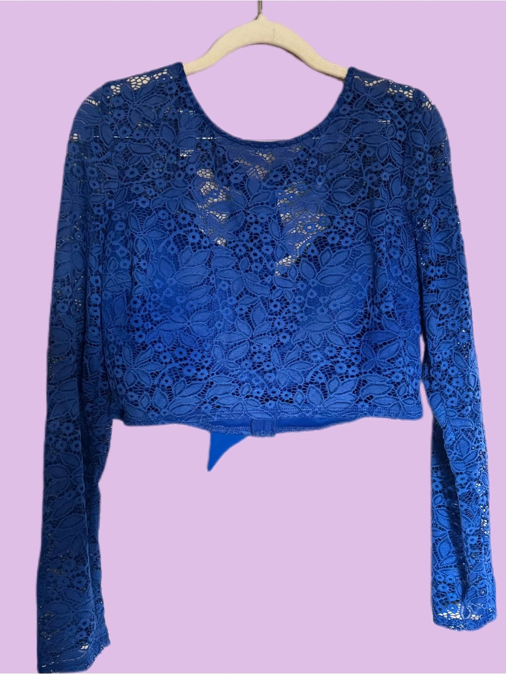 Royal Blue Lace Long-Sleeve Cropped Top